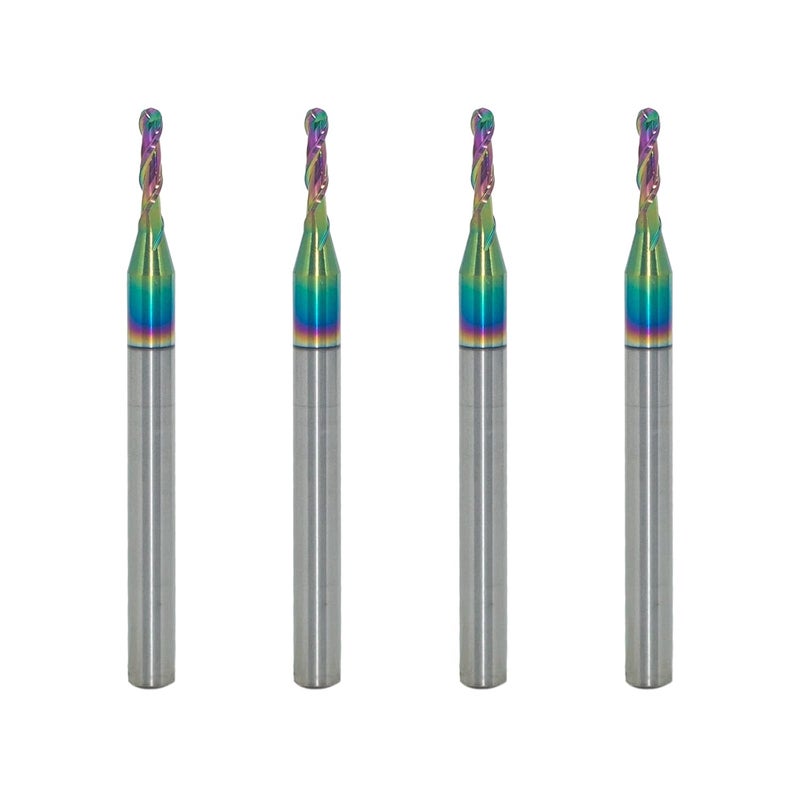 JIANXING 1/16" DLC Coated 2-Flute Carbide Ball Nose End Mill, Ideal for Aluminum, Copper Alloys, and Plastic Machining – High Precision & Wear-Resistant Cutting Tool (4 Pieces) - Image 1